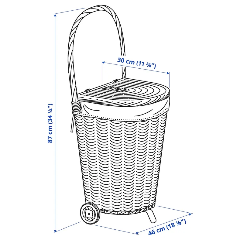 IKEA TOLKNING ТОЛКНИНГ, корзина для белья на колесиках, ива ручной работы, 31 l 805.126.24 фото №5