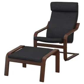 IKEA POÄNG ПОЭНГ, кресло с табуретом для ног, коричневый / антрацит 794.842.50 фото