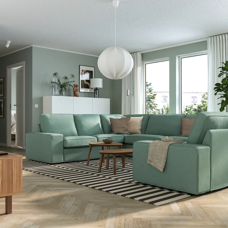 IKEA KIVIK КИВИК, 7-местный п-образный диван, Талмира светло-зеленая 595.277.07 фото №2