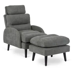 Крісло м'яке з підставкою для ніг MEBEL ELITE HENRY, тканина: сірий фото