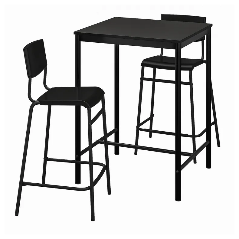 IKEA SANDSBERG САНДСБЕРГ / STIG СТИГ, барный стол и 2 барных стула, чёрный / черный, 67x67 см 294.702.17 фото №1
