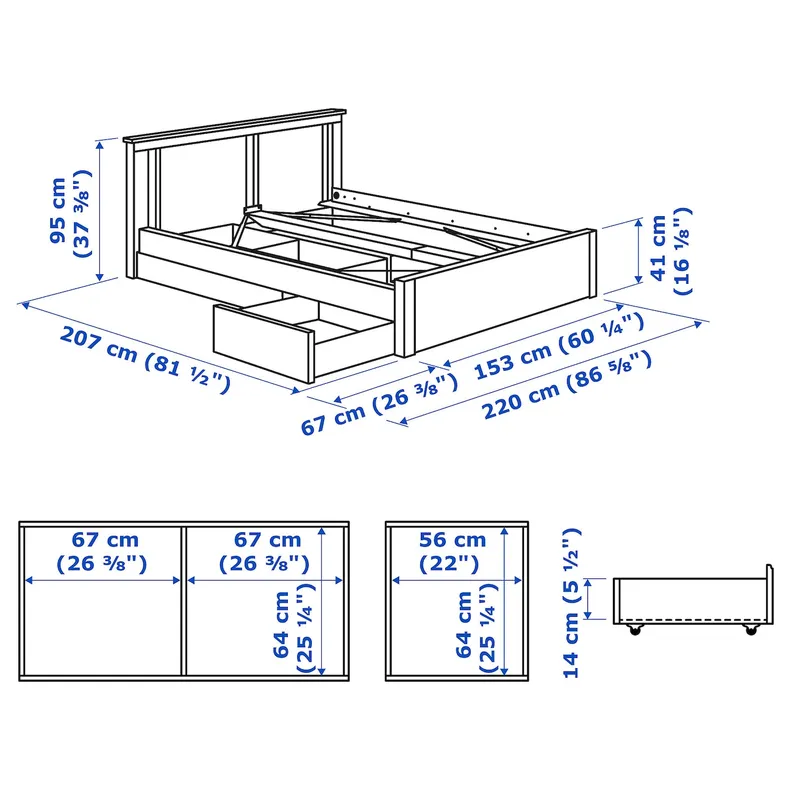 IKEA SONGESAND СОНГЕСАНД, каркас ліжка, 2 коробки для зберіг, білий / Лейрсунд, 140x200 см 292.412.40 фото №11