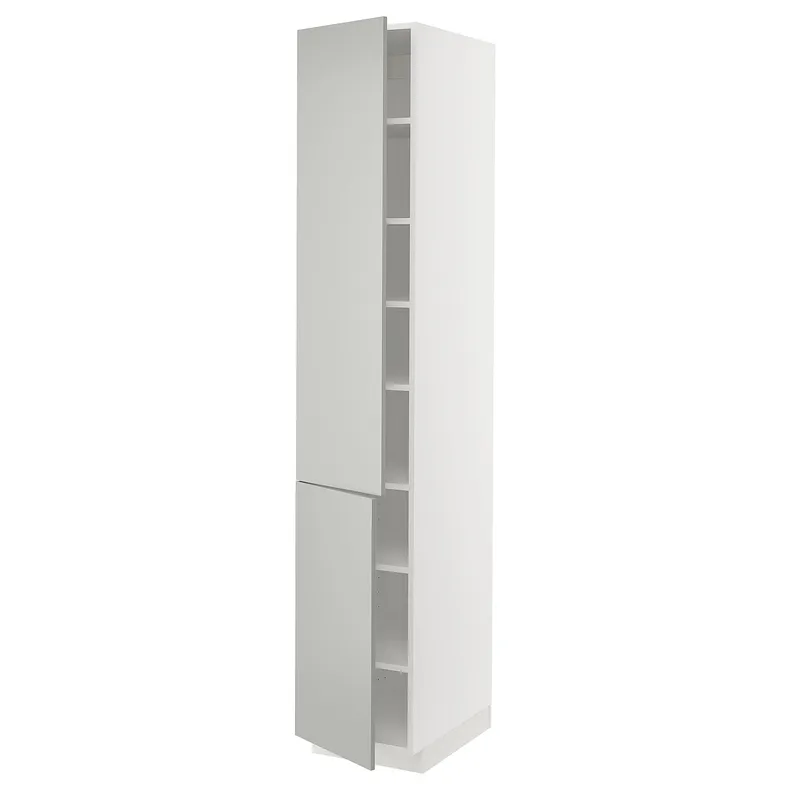IKEA METOD МЕТОД, высокий шкаф с полками / 2 дверцы, белый / светло-серый, 40x60x220 см 495.384.00 фото №1