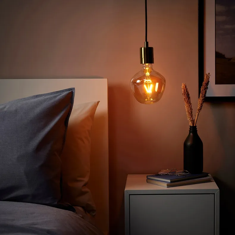 IKEA SKAFTET СКАФТЕТ / MOLNART МОЛЬНАРТ, підвісний світильник із лампою, латунна форма дзвону / бронзове прозоре скло 394.912.62 фото №2