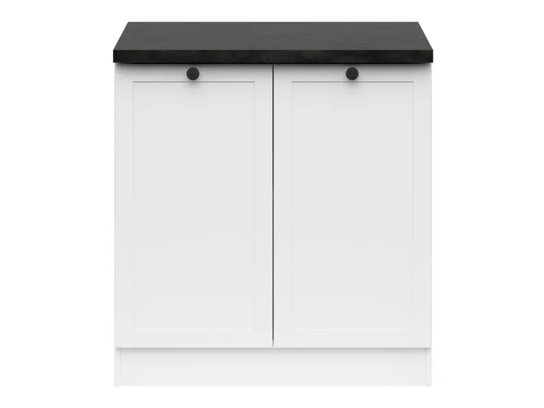BRW Двухдверный кухонный шкаф Junona Line 80 см со столешницей белый, белый/белый/металлический сланцевый черный/золотой D2D/80/82_ZBL-BI/BI/LMC фото №1