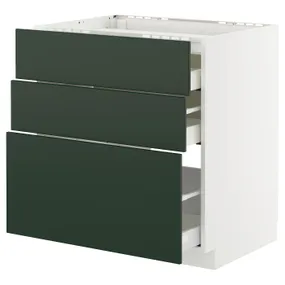 IKEA METOD МЕТОД / MAXIMERA МАКСИМЕРА, шкаф д/варочной панели/3фасада/3ящ, белый/Гавсторп темно-зеленый, 80x60 см 595.576.19 фото
