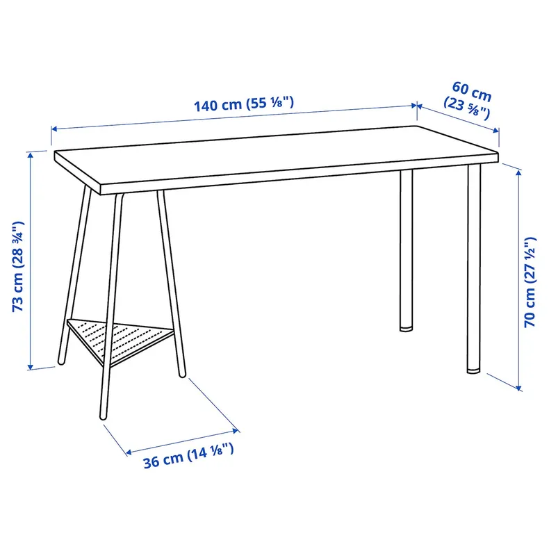IKEA LAGKAPTEN ЛАГКАПТЕН / TILLSLAG ТИЛЛЬСЛАГ, письменный стол, дуб, окрашенный в белый цвет, 140x60 см 494.172.95 фото №6