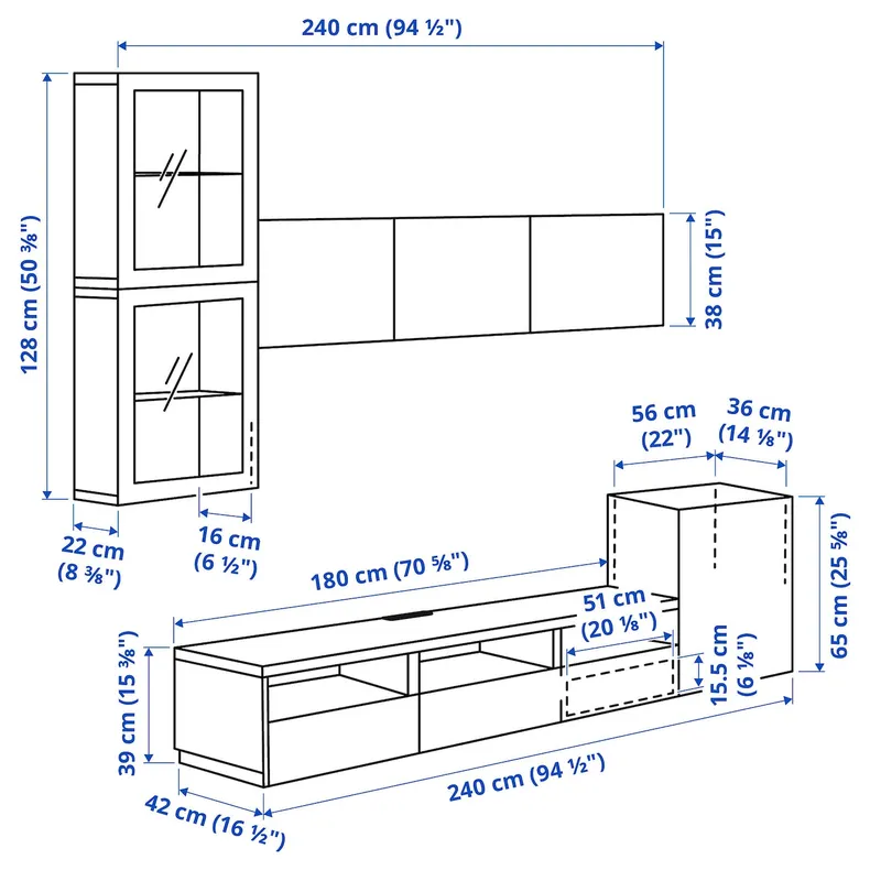 IKEA BESTÅ БЕСТО, шкаф для ТВ, комбин / стеклян дверцы, Дуб беленый / Лапвикен дуб беленый Стекло бесцветное, 300x42x211 см 194.067.31 фото №11