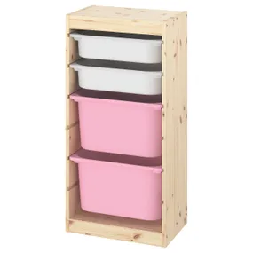 IKEA TROFAST ТРУФАСТ, комбинация д / хранения+контейнеры, Светлая сосна, окрашенная в белый / розовый цвет, 44x30x91 см 193.380.54 фото