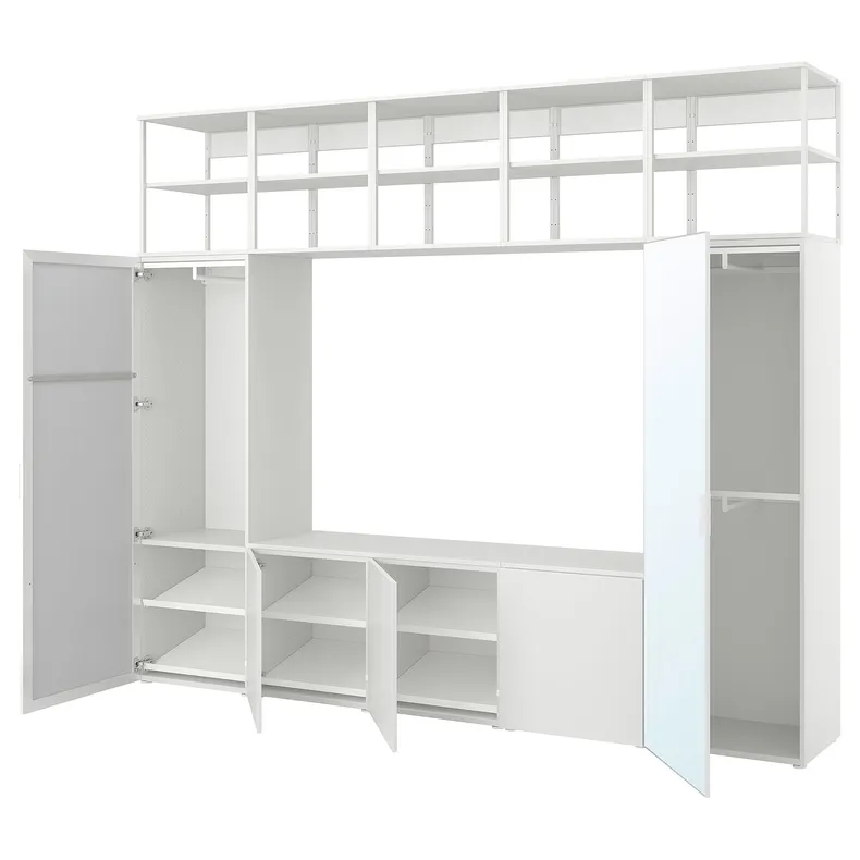 IKEA PLATSA ПЛАТСА, гардероб із 5 дверцятами, біле дзеркальне скло STRAUMEN/FONNES біле, 300x42x241 см 294.369.59 фото №1