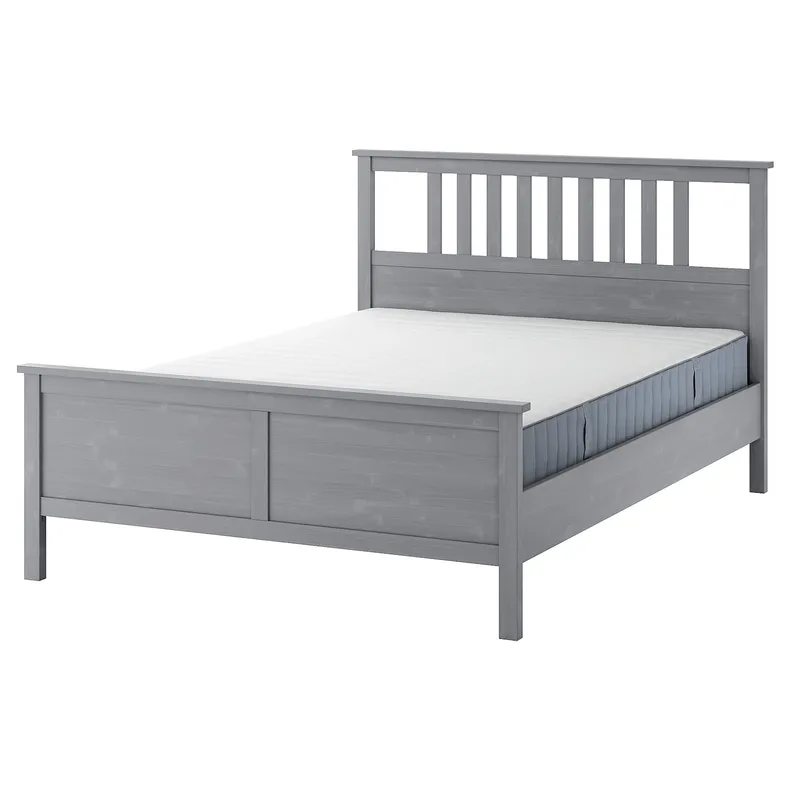 IKEA HEMNES ХЕМНЭС, каркас кровати с матрасом, Серый цвет / Валевог твердый, 160x200 см 495.368.11 фото №1