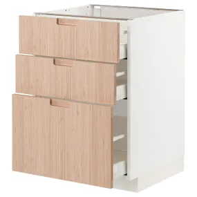 IKEA METOD МЕТОД / MAXIMERA МАКСИМЕРА, напольный шкаф с 3 ящиками, белый / светлый бамбук, 60x60 см 093.302.80 фото