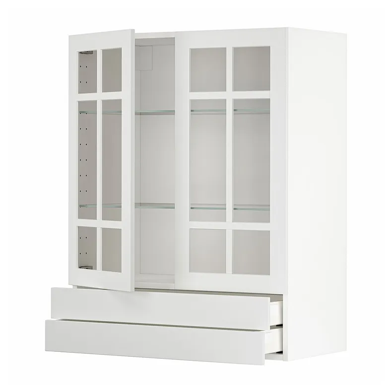 IKEA METOD МЕТОД / MAXIMERA МАКСІМЕРА, шафа навісна, 2 скл дверцят / 2 шухл, білий / стенсундський білий, 80x100 см 794.676.32 фото №1