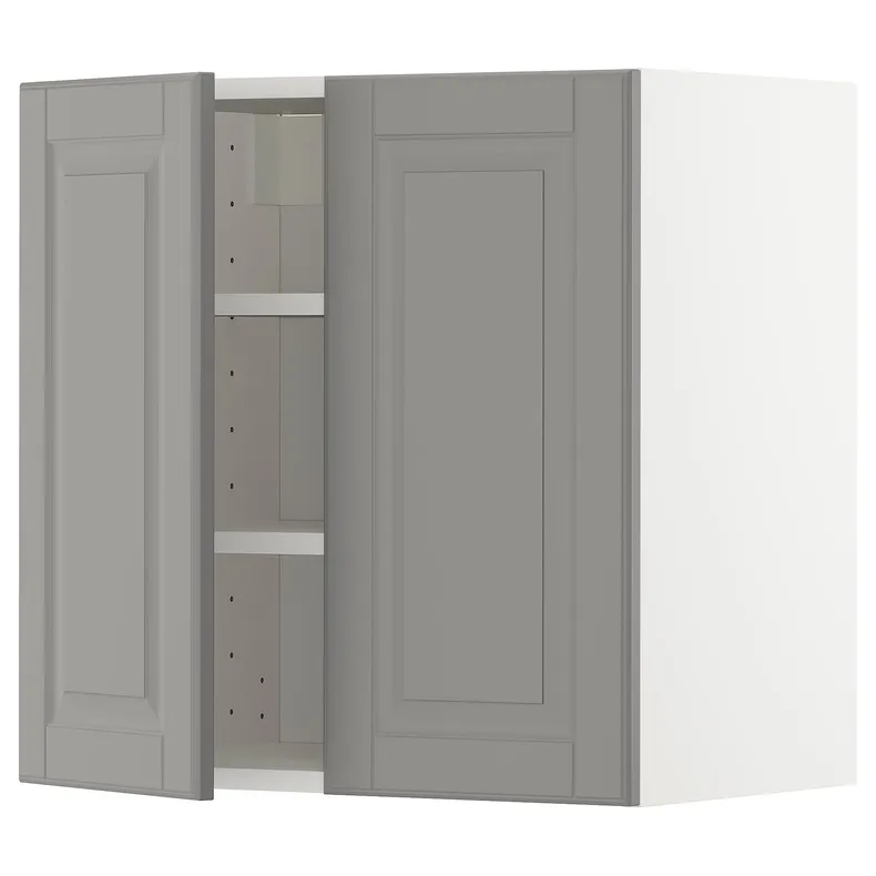 IKEA METOD МЕТОД, навесной шкаф с полками / 2дверцы, белый / бодбинский серый, 60x60 см 794.567.18 фото №1