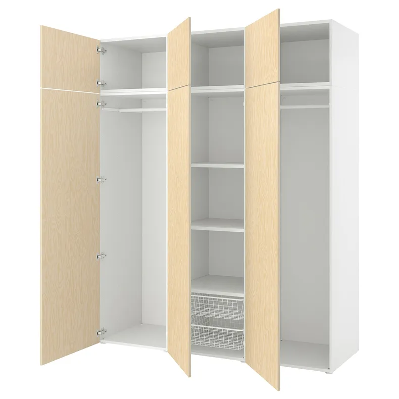 IKEA PLATSA ПЛАТСА, гардеробна шафа, 6 дверцят, білий/КАЛЬБОДЕН під сосну, 180x57x221 см 895.007.68 фото №1