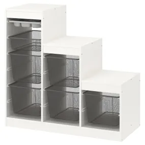 IKEA TROFAST ТРУФАСТ, комбинация с контейнерами/лотком, белый серый/темно-серый, 99x44x94 см 694.808.70 фото