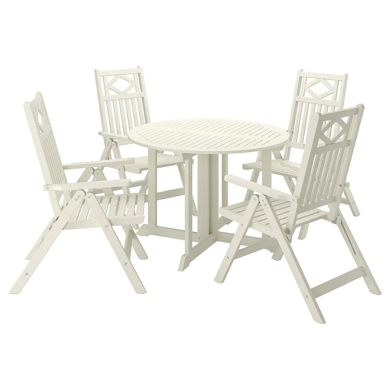 IKEA BONDHOLMEN БОНДХОЛЬМЕН, стіл+4 крісла з відкид спин/вуличн, білий/бежевий 395.498.71 фото №1