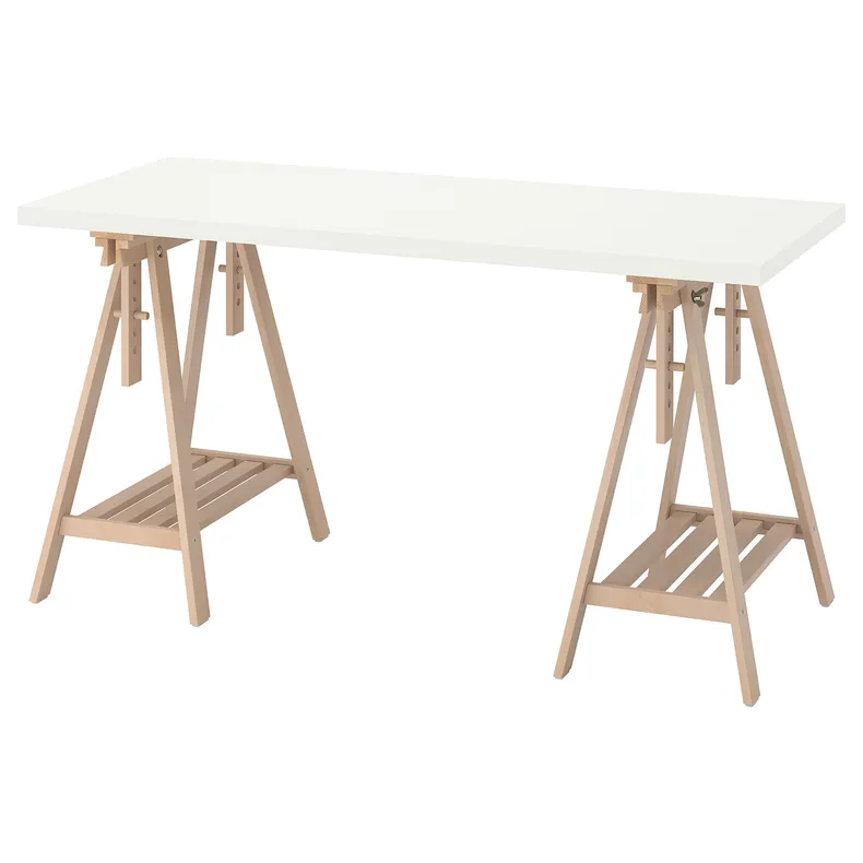 IKEA LAGKAPTEN ЛАГКАПТЕН / MITTBACK МИТТБАКК, письменный стол, белый / берёзовый, 140x60 см 194.171.93 фото №1