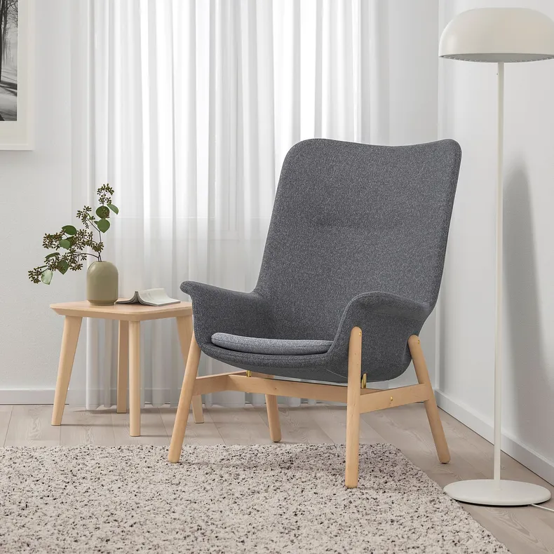 IKEA VEDBO ВЕДБУ, крісло із високою спинкою, Gunnared темно-сірий 805.522.24 фото №2