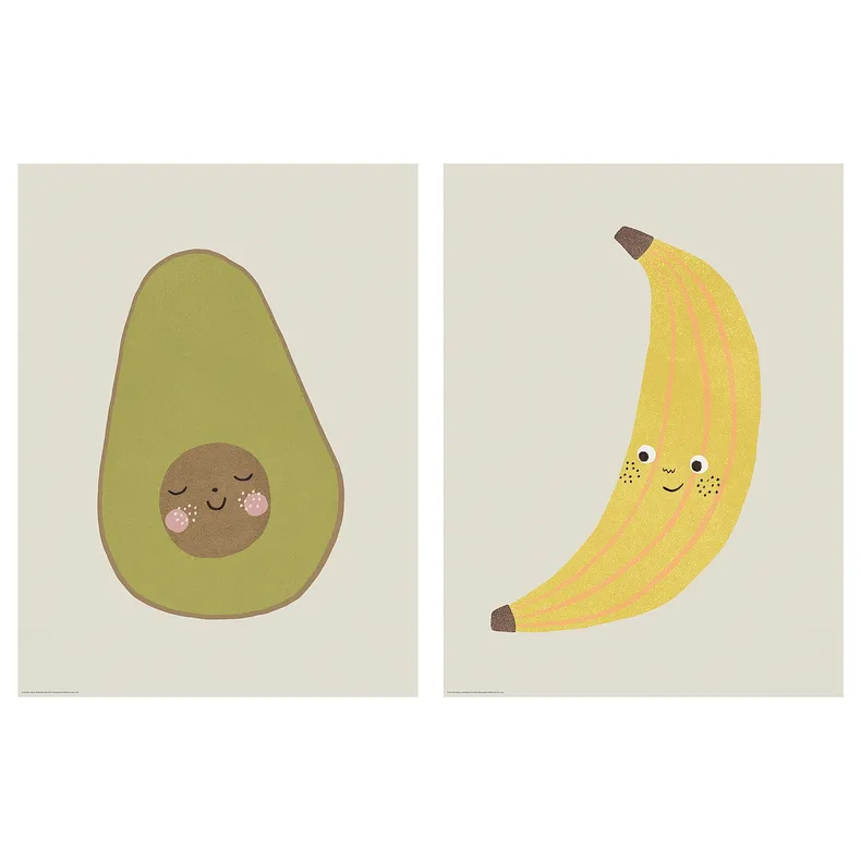 IKEA BILD БИЛЬД, постер, Авокадо и банан, 30x40 см 205.598.79 фото №1