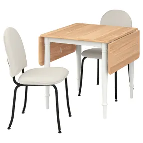 IKEA DANDERYD ДАНДЕРЮД / EBBALYCKE ЕББАЛЮККЕ, стіл+2 стільці, дуб okl білий/ідекулла бежевий, 74/134x80 см 895.601.06 фото