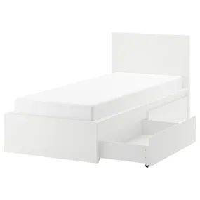 IKEA MALM МАЛЬМ, каркас кровати+2 кроватных ящика, белый / Леирсунд, 90x200 см 690.327.20 фото