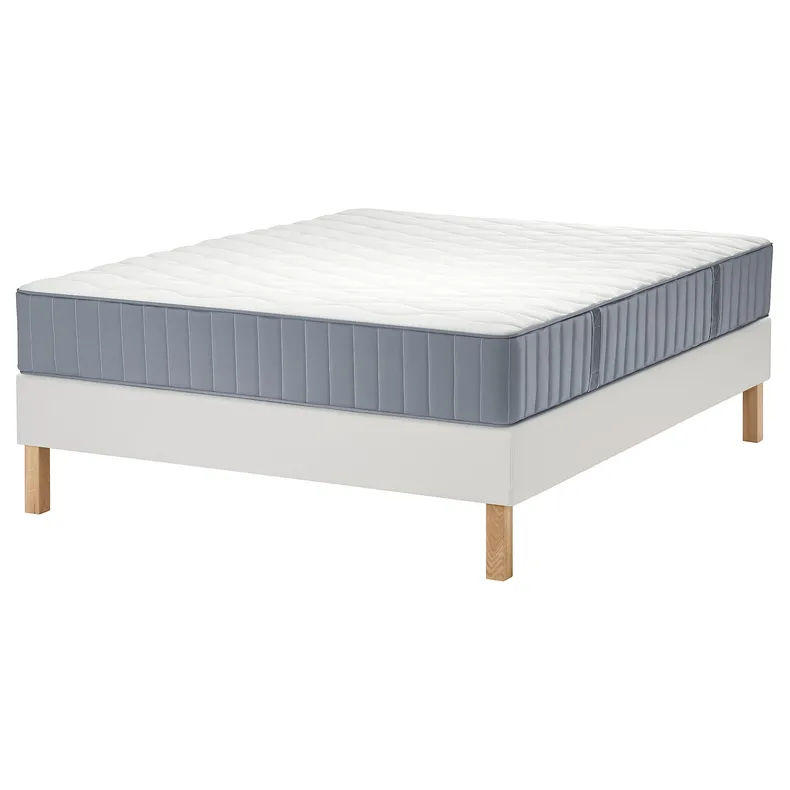 IKEA LYNGÖR ЛЮНГЕР, диван-ліжко, Vågstranda середня твердість/легка блакитна біла, 180x200 см 595.542.01 фото №1