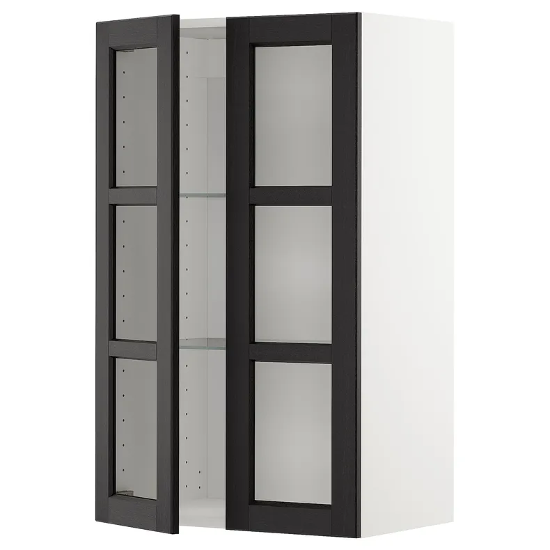 IKEA METOD МЕТОД, настінна шафа, полиці / 2 склх дверц, білий / ЛЕРХЮТТАН чорна морилка, 60x100 см 094.680.36 фото №1