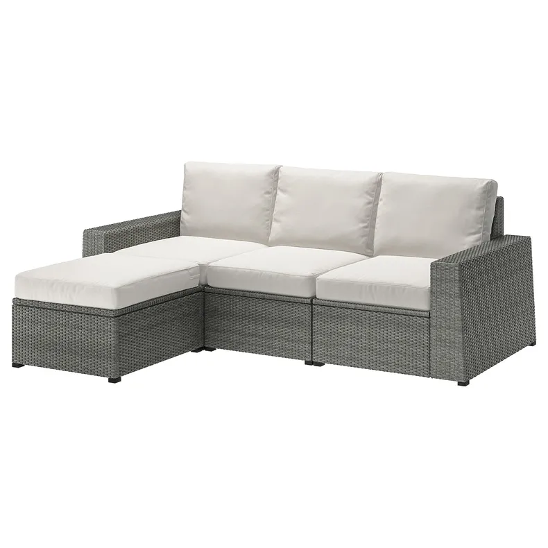 IKEA SOLLERÖN СОЛЛЕРЕН, 3-місний модульний диван для вулиці, з підставкою для ніг темно-сірий / Фрессон / Дувхольмен бежевий, 223x144x88 см 392.878.26 фото №1