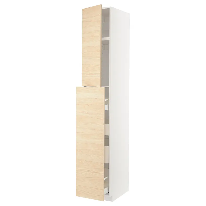 IKEA METOD МЕТОД / MAXIMERA МАКСИМЕРА, высокий шкаф / выдвижн секция / 1дв / 4ящ, белый / аскерсундский узор светлый ясень, 40x60x240 см 094.563.21 фото №1