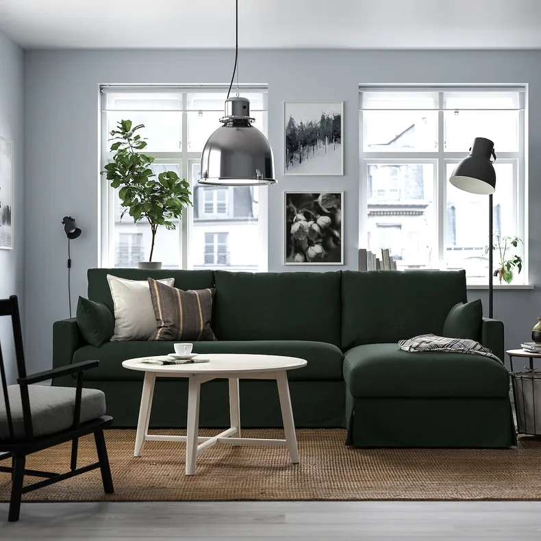 IKEA HYLTARP ХЮЛЬТАРП, 3-місний диван з кушеткою, прав, ТАЛЛЬМЮРА темно-зелений 895.149.92 фото №2
