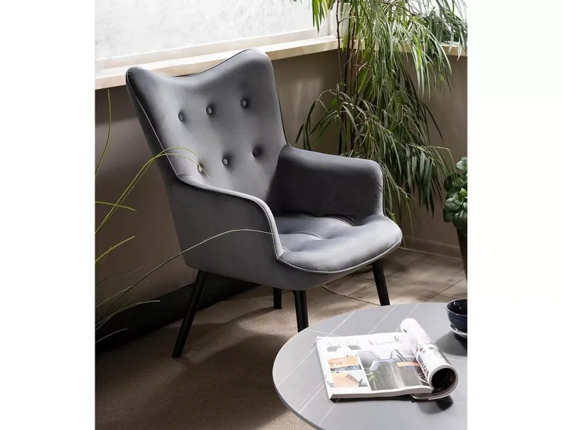 Мягкое кресло бархатное SIGNAL CARMEN Velvet, Bluvel 14 - серый фото №2