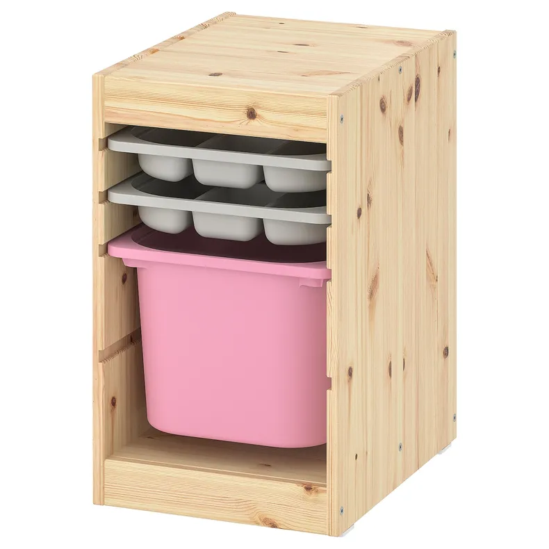 IKEA TROFAST ТРУФАСТ, комбинация с контейнером / лотками, Светлая сосна, окрашенная в серый / розовый цвет, 32x44x52 см 095.235.80 фото №1