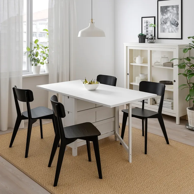 IKEA NORDEN НОРДЕН / LISABO ЛІСАБО, стіл+4 стільці, білий / чорний, 26 / 89 / 152 см 393.855.39 фото №2