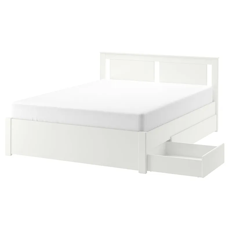 IKEA SONGESAND СОНГЕСАНД, каркас ліжка, 4 коробки для зберіг, білий / ЛУРОЙ, 140x200 см 692.413.37 фото №1