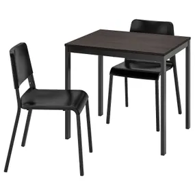 IKEA VANGSTA ВАНГСТА / TEODORES ТЕОДОРЕС, стіл+2 стільці, чорний темно-коричневий/чорний, 80/120 см 894.942.96 фото
