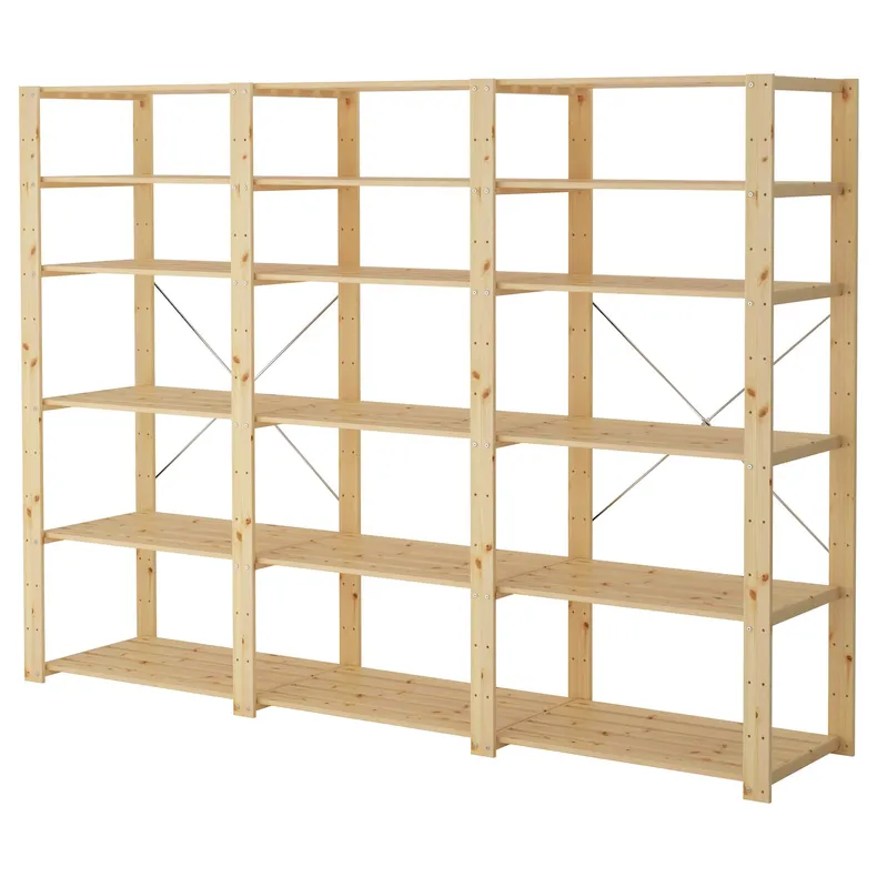 IKEA HEJNE ХЕЙНЕ, 3 секції / полиці, деревина хвойних порід, 230x50x171 см 990.314.08 фото №1