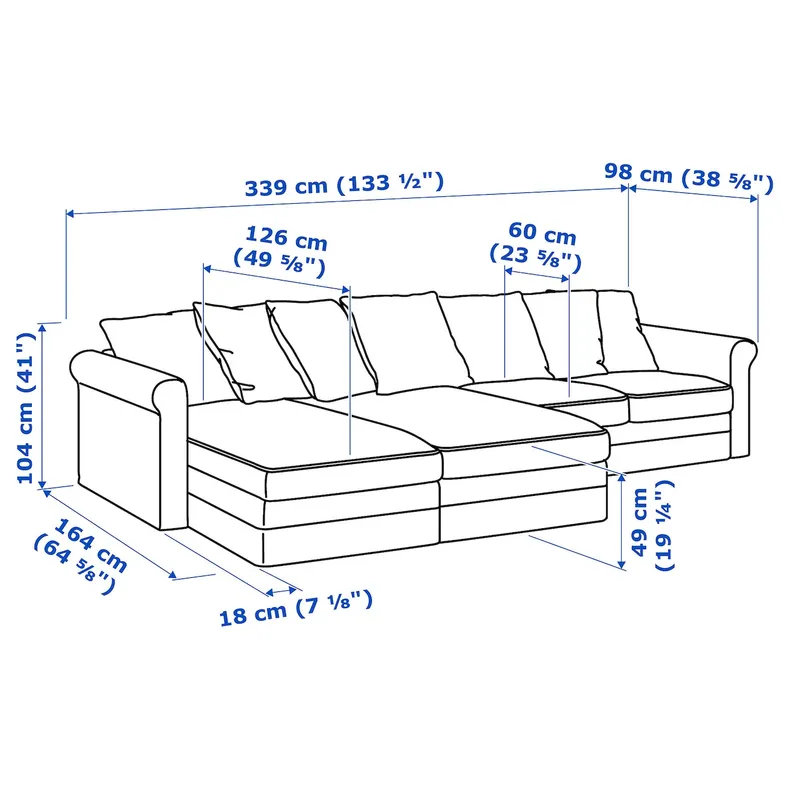 IKEA GRÖNLID ГРЕНЛІД, 4-місний диван, з шезлонгом / антрацит пагорбкуватий 294.401.12 фото №5