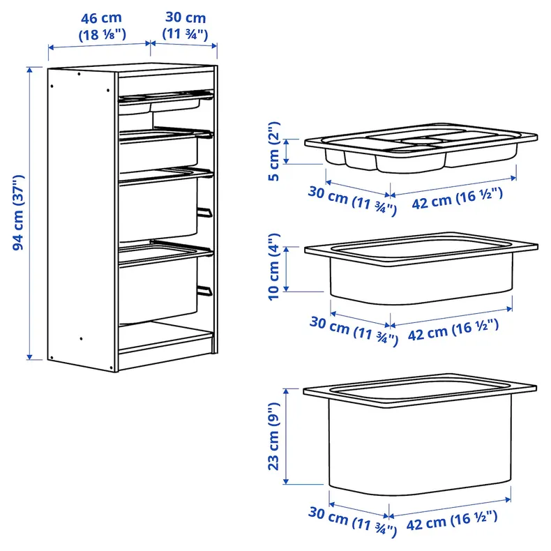 IKEA TROFAST ТРУФАСТ, комбинация с контейнерами / лотком, серый серый / светло-зеленый серый, 46x30x94 см 795.150.82 фото №6