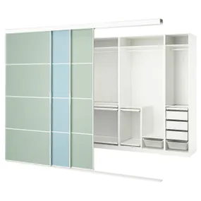 IKEA SKYTTA СКЮТТА / PAX ПАКС, гардероб із розсувними дверцятами, білий 2шт / мехемн світло-блакитний / салатовий, 301x160x240 см 595.525.27 фото