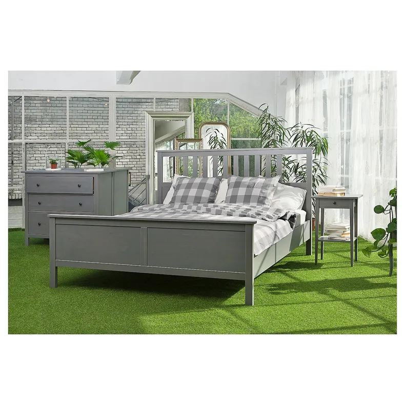 IKEA HEMNES ХЕМНЭС, каркас кровати, окрашенный серый / Лёнсет, 160x200 см 592.471.89 фото №7