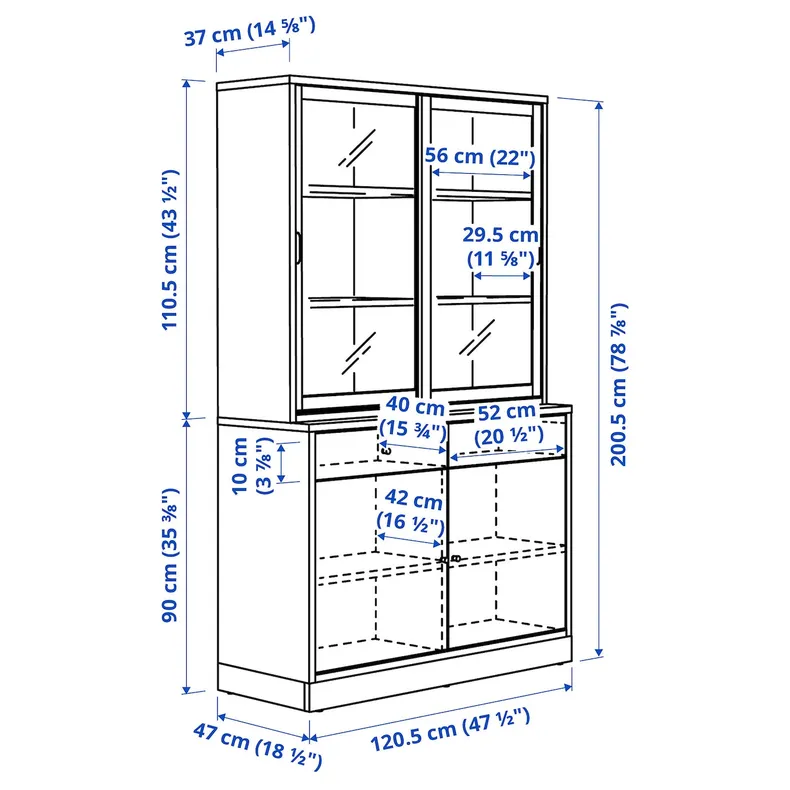 IKEA TONSTAD ТОНСТАД, комбінація для зб з розс скл дверц, дуб okl / прозоре скло, 121x47x201 см 595.150.64 фото №3