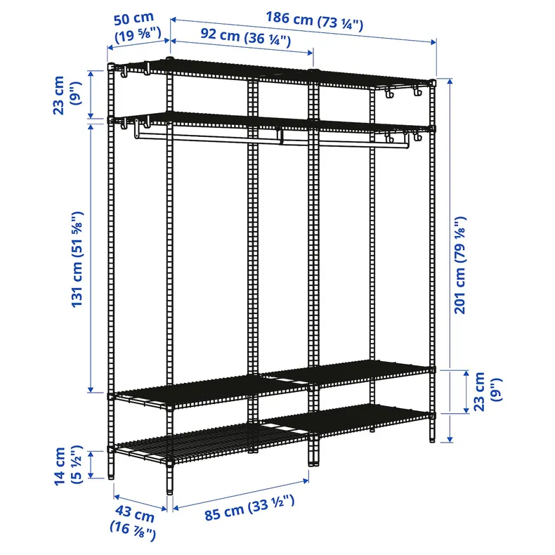 IKEA OMAR ОМАР, стелаж із штангою для одягу, оцинкований, 186x50x179 см фото №5