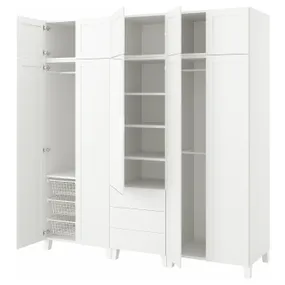 IKEA PLATSA ПЛАТСА, гардероб, 10 дверцят, 3 шухляди, біле дзеркальне скло STRAUMEN/SANNIDAL біле, 220x57x231 см 794.249.54 фото