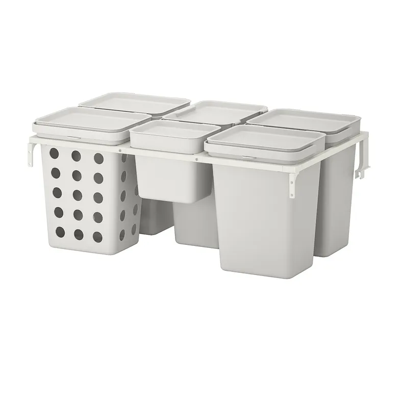 IKEA HÅLLBAR ХОЛЛБАР, решение для сортировки мусора, для кухонных ящиков METOD вентилируемый / светло-серый, 53 l 093.096.98 фото №1