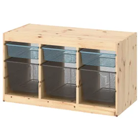IKEA TROFAST ТРУФАСТ, комбинация д / хранения+контейнеры, Светлая сосна, окрашенная в белый серо-голубой / темно-серый цвет, 93x44x52 см 794.808.17 фото