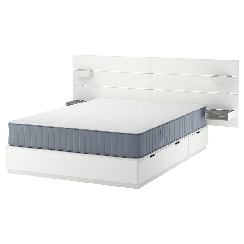 IKEA NORDLI НОРДЛІ, каркас ліжка з відд д / збер і матрац, з узголів'ям білий / ВОГСТРАНДА жорсткий, 140x200 см 295.396.17 фото №1