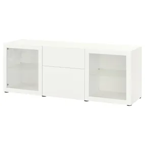 IKEA BESTÅ БЕСТО, модуль для зберігання із шухлядами, білий ЛАППВІКЕН / СІНДВІК білий прозоре скло, 180x42x65 см 094.126.62 фото