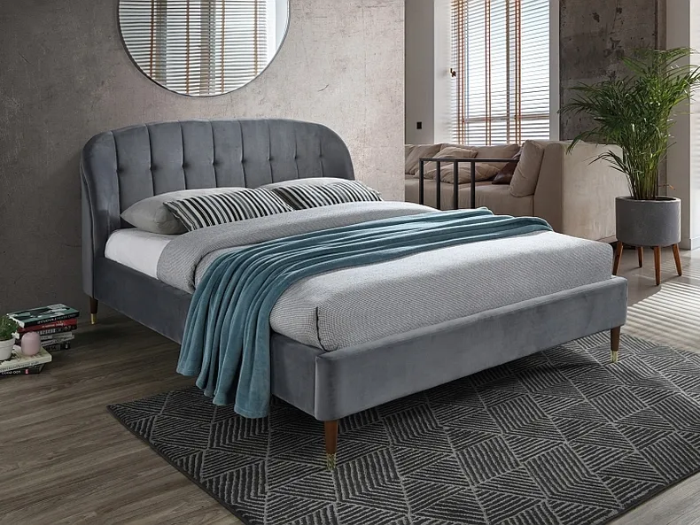 Ліжко двоспальне 160x200 см оксамитове SIGNAL LIGURIA Velvet, Bluvel 14 - сірий фото №2
