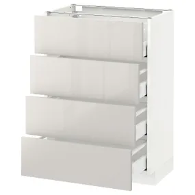 IKEA METOD МЕТОД / MAXIMERA МАКСИМЕРА, напольн шкаф 4 фронт панели / 4 ящика, белый / светло-серый, 60x37 см 491.424.18 фото